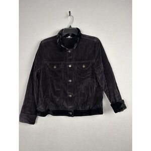 J Jill Jacket Womens Medium Petite Dark Brown Corduroy Velvet Trim Button Front